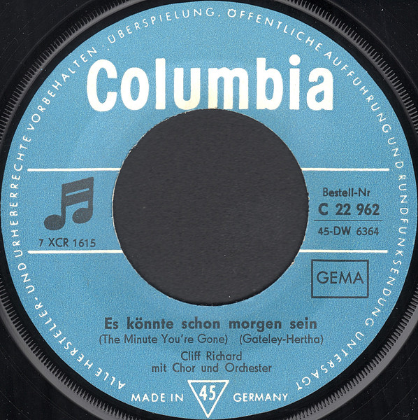 Cover zu Cliff Richard & The Shadows - Es War Keine So Wunderbar Wie Du / Es Könnte Schon Morgen Sein | 1965 | Vinyl | Rock | Germany