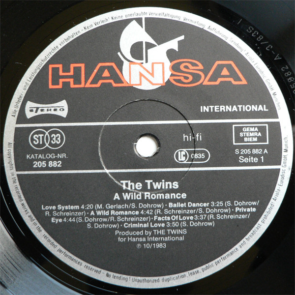 Cover zu The Twins - A Wild Romance | 1983 | Vinyl, LP, Album | Electronic | Europe