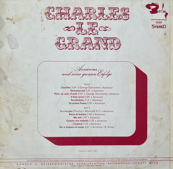 Cover zu Charles Aznavour - Charles Le Grand - Aznavour Und Seine Grossen Erfolge | Vinyl | Pop | Austria Schallplatten Ankauf