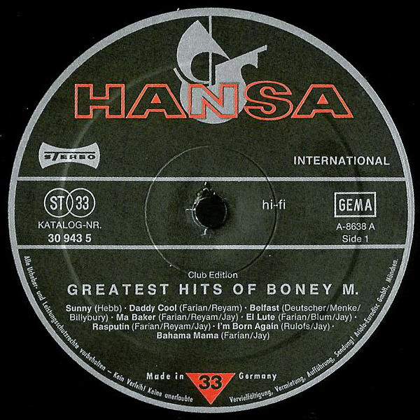 Cover zu Boney M. - Greatest Hits Of Boney M. | 1980 | Vinyl | Electronic, Funk / Soul | Germany