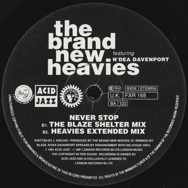 Cover zu The Brand New Heavies Featuring N'Dea Davenport - Never Stop - The Blaze Remixes | 1991 | Vinyl | Electronic | UK & Europe Schallplatten Ankauf