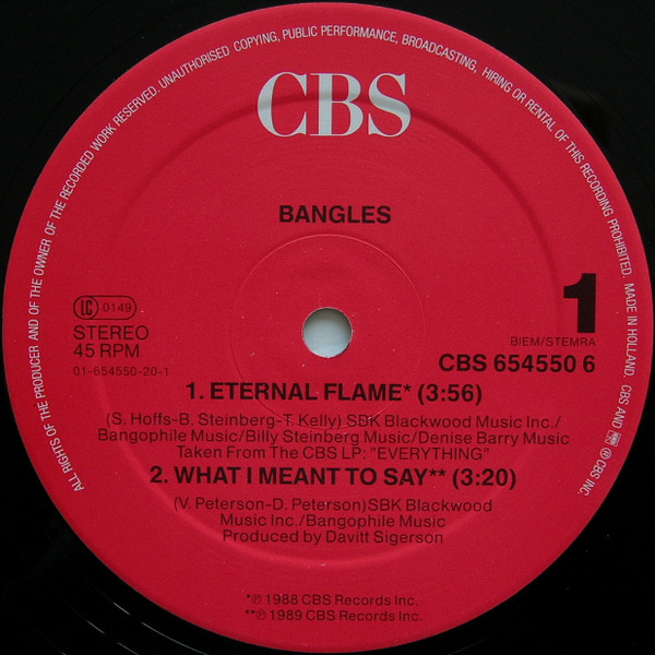 Cover zu Bangles - Eternal Flame | 1989 | Vinyl, 12