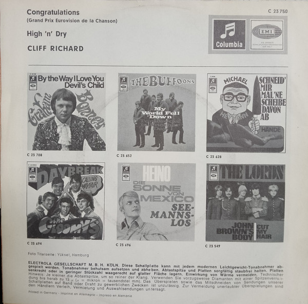 Cover zu Cliff Richard - Congratulations | 1968 | Vinyl | Rock, Pop | Germany Schallplatten Ankauf