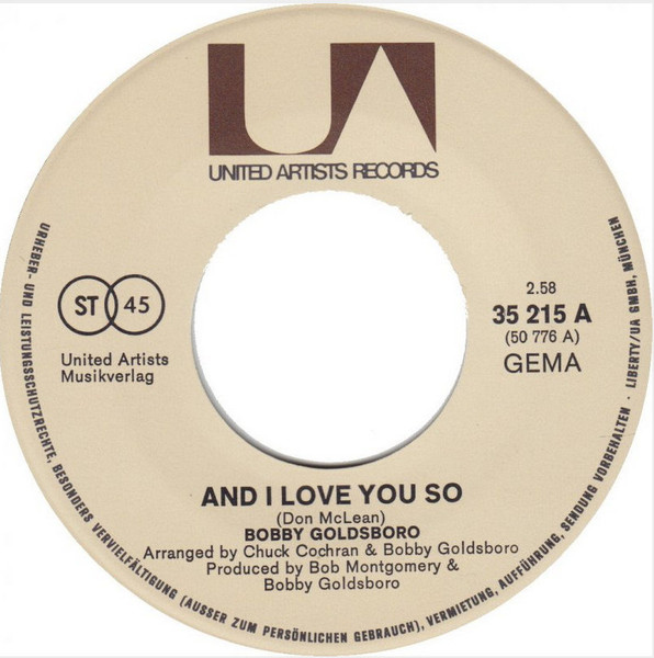 Cover zu Bobby Goldsboro - And I Love You So | 1971 | Vinyl | Pop | Germany