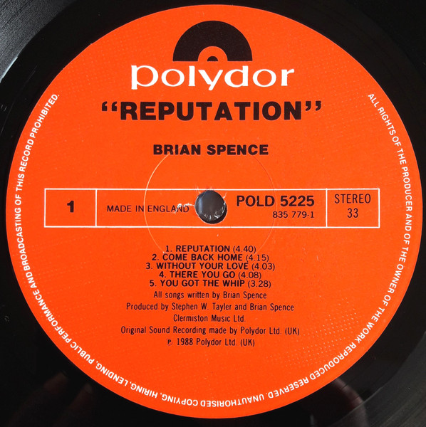 Cover zu Brian Spence - Reputation | 1988 | Vinyl | Pop, Rock | UK & Europe