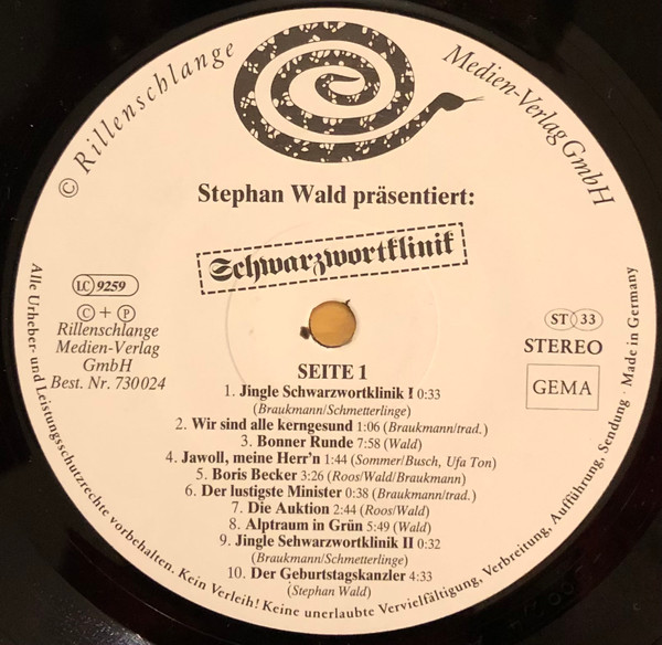Cover zu Stephan Wald - Stephan Wald Präsentiert: Schwarzwortklinik | 1985 | Vinyl | Non-Music, Pop | Germany