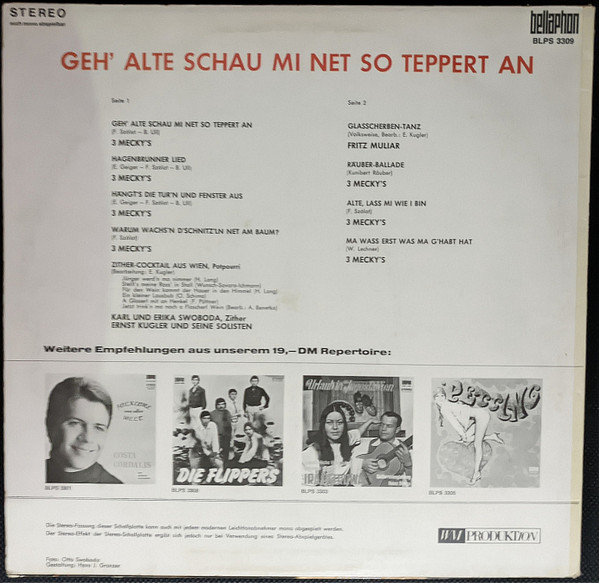 Cover zu 3 Mecky's - Geh' Alte Schau Mi Net So Teppert An | Vinyl, LP, Album, Stereo, Special Edition, Repress | Pop, Folk, World, & Country | Austria