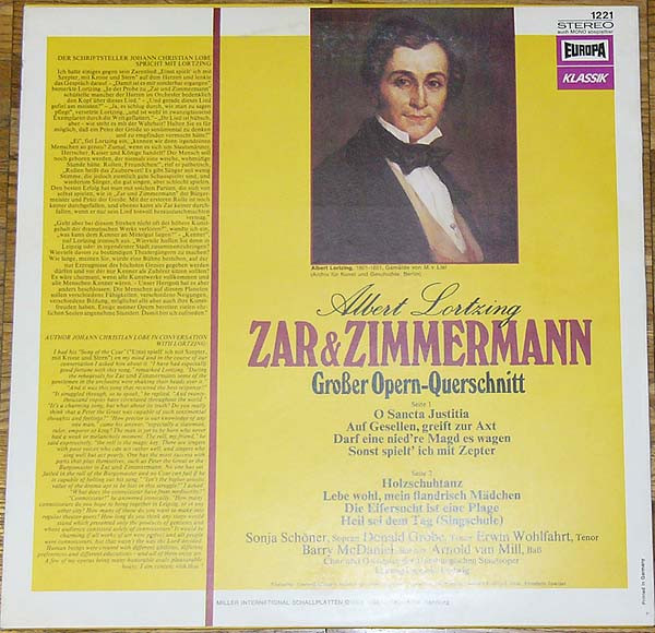 Cover zu Albert Lortzing - Zar & Zimmermann | 1974 | Vinyl | Classical | Germany Schallplatten Ankauf
