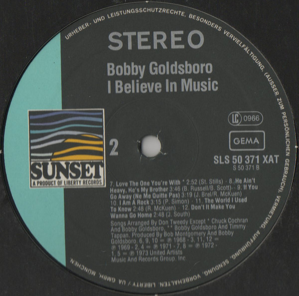 Cover zu Bobby Goldsboro - I Believe In Music | 1976 | Vinyl | Rock, Pop, Folk, World, & Country | Germany Schallplatten Ankauf