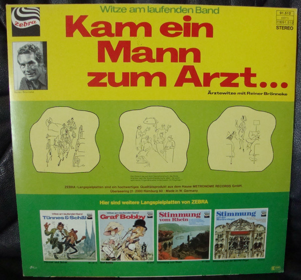 Cover zu Reiner Brönneke - Witze Am Laufenden Band - Kam Ein Mann Zum Arzt... | 1977 | Vinyl | Non-Music | Germany Schallplatten Ankauf