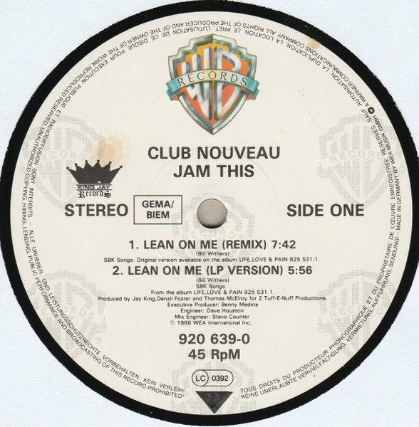 Cover zu Club Nouveau - Lean On Me | 1986 | Vinyl | Funk / Soul | Europe Schallplatten Ankauf