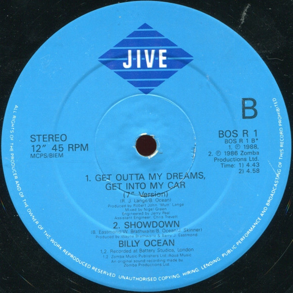 Cover zu Billy Ocean - Get Outta My Dreams, Get Into My Car | 1988 | Vinyl | Electronic | UK Schallplatten Ankauf
