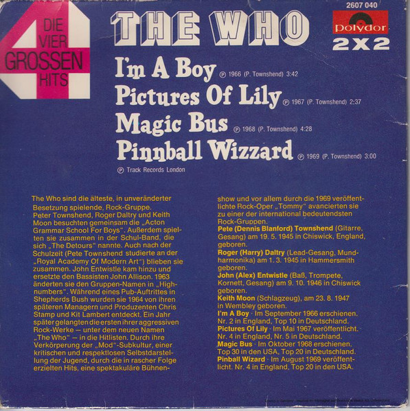 Cover zu The Who - Die Vier Grossen Hits | 1975 | Vinyl, 7