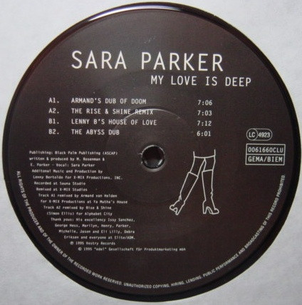 Cover zu Sara Parker - My Love Is Deep | 1995 | Vinyl | Electronic | Germany Schallplatten Ankauf