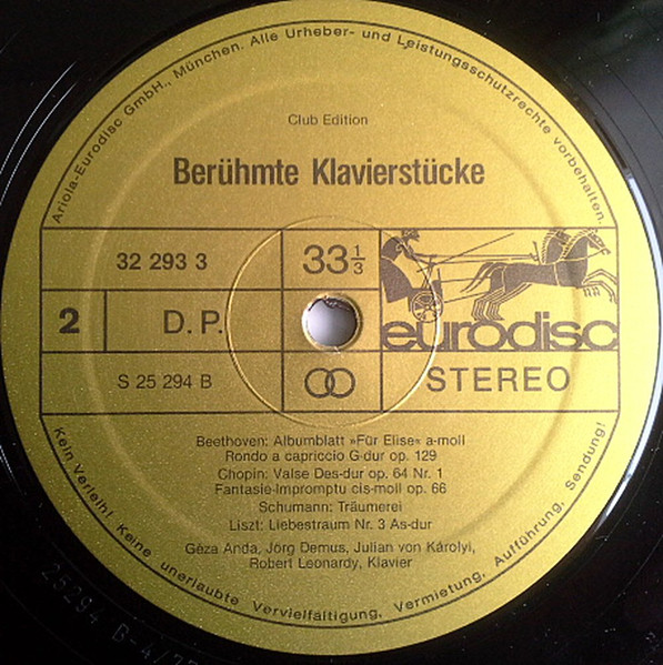 Cover zu Various - Berühmte Klavierstücke | 1977 | Vinyl | Classical | Germany