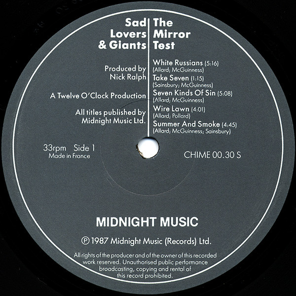 Cover zu Sad Lovers And Giants - The Mirror Test | 1987 | Vinyl, LP, Album | Rock | UK