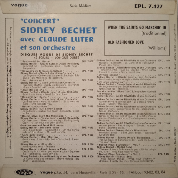 Cover zu Sidney Bechet Avec Claude Luter Et Son Orchestre - When The Saints Go Marchin' In / Old Fashioned Love | 1958 | Vinyl | Jazz | France Schallplatten Ankauf