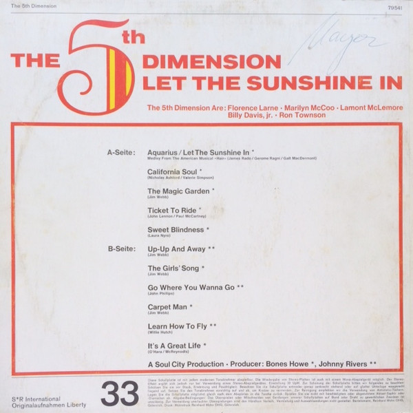 Cover zu The Fifth Dimension - Let The Sunshine In | 1969 | Vinyl | Funk / Soul | Germany Schallplatten Ankauf
