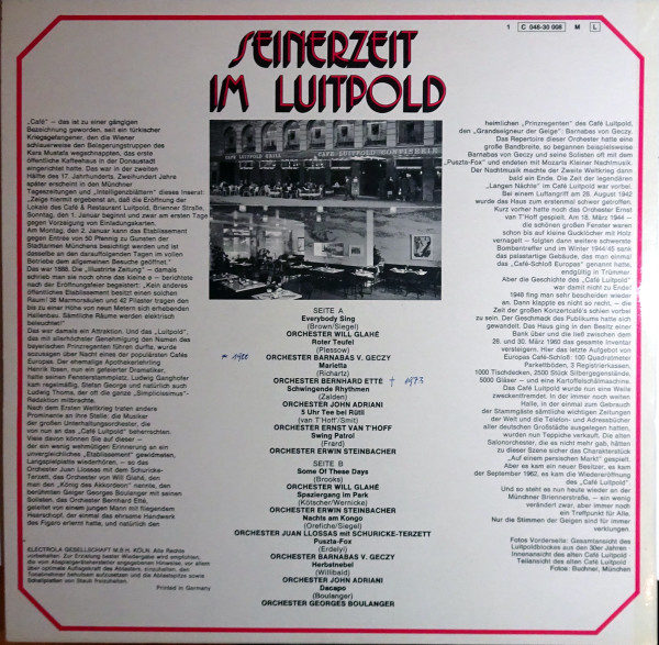 Cover zu Various - Seinerzeit Im Luitpold | 1972 | Vinyl | Jazz, Pop | Germany Schallplatten Ankauf