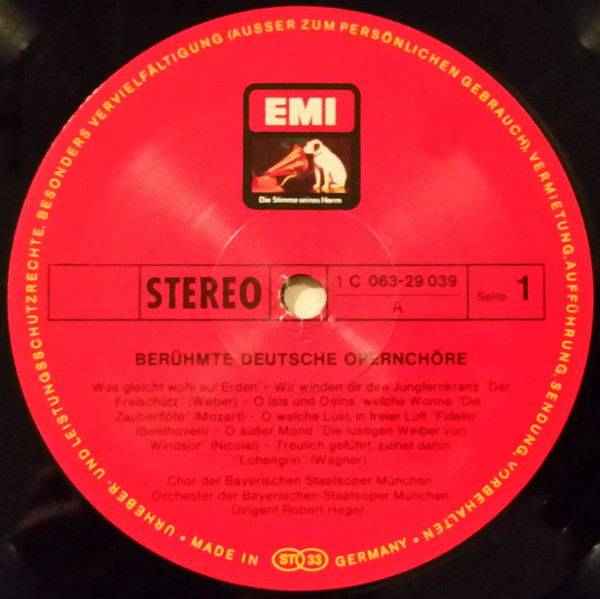 Cover zu Chor Der Bayerischen Staatsoper, Bayerisches Staatsorchester, Robert Heger - Berühmte Deutsche Opernchöre | Vinyl | Classical | Germany Schallplatten Ankauf