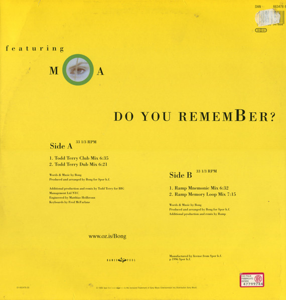 Cover zu Bong - Do You Remember? | 1996 | Vinyl | Electronic | Germany Schallplatten Ankauf