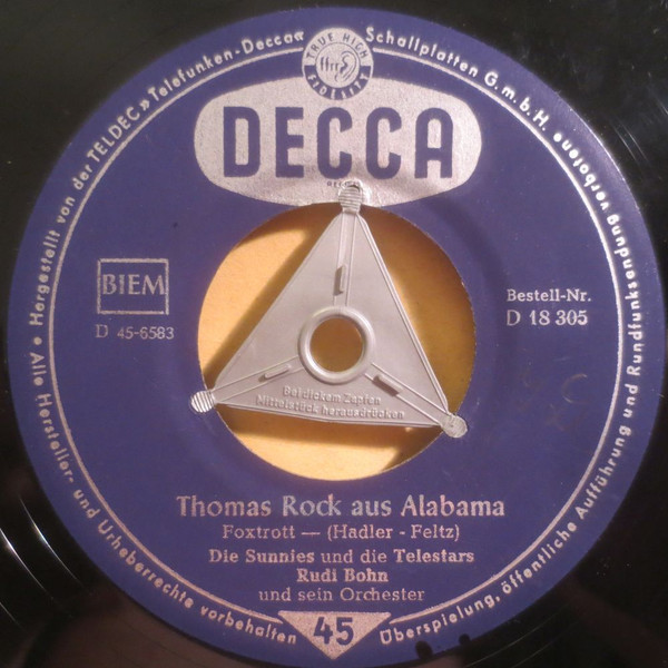 Bild Die Sunnies Und Die Telestars, Rudi Bohn Und Sein Orchester – Thomas Rock Aus Alabama / Oklahoma-Tom | 1956 | Vinyl, 45 RPM, 7″, Single | Jazz, Pop | Germany Schallplatten Ankauf