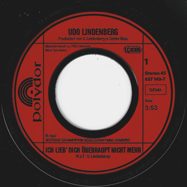 Cover zu Udo Lindenberg - Ich Lieb' Dich Überhaupt Nicht Mehr | 1987 | Vinyl | Rock, Pop | Germany Schallplatten Ankauf