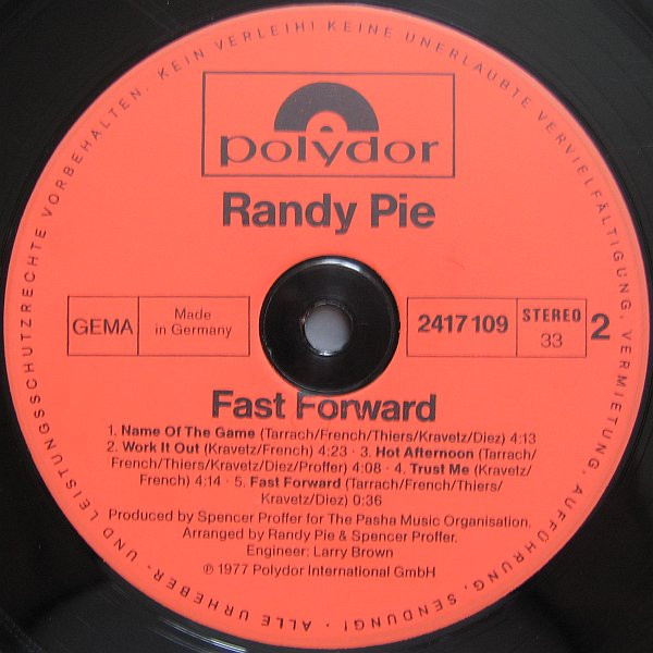 Cover zu Randy Pie - Fast/Forward | 1977 | Vinyl, LP, Album, Stereo | Electronic, Rock | Germany