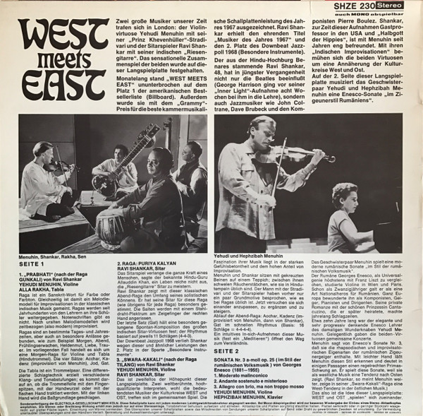 Cover zu Yehudi Menuhin Violine Ravi Shankar Sitar Alla Rakha Tabla Prodyot Sen Tanpura Hephzibah Menuhin - West Meets East (Ein Musikalisches Zusammenspiel) | Classical, Folk, World, & Country Schallplatten Ankauf