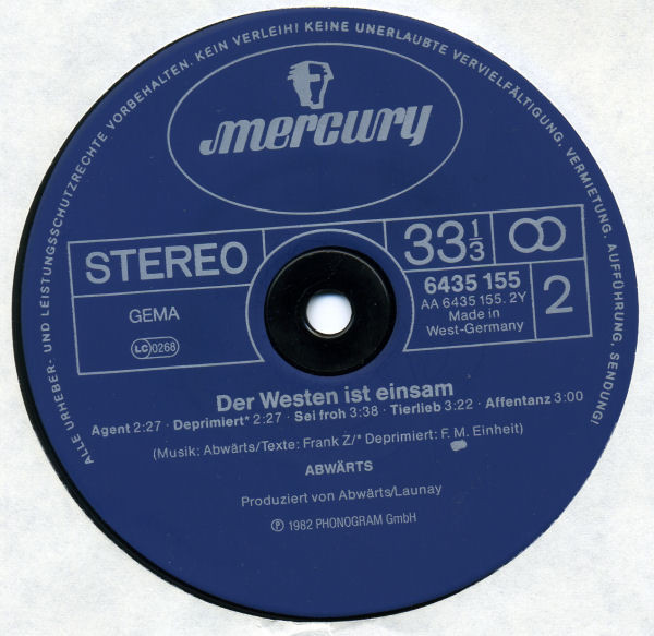 Cover zu Abwärts - Der Westen Ist Einsam | 1982 | Vinyl, LP, Album | Rock | Germany