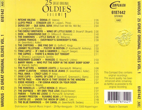Cover zu Various - 25 Great Original Oldies Volume 1 | 1987 | Vinyl | Rock, Pop | Denmark Schallplatten Ankauf