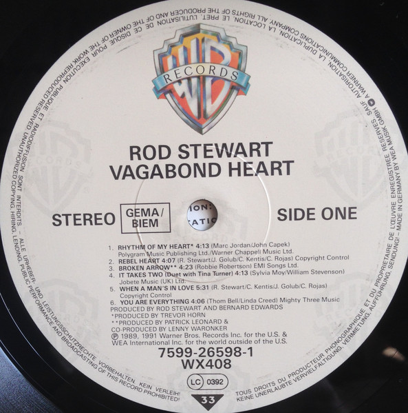 Cover zu Rod Stewart - Vagabond Heart | 1991 | Vinyl | Rock, Funk / Soul | Europe Schallplatten Ankauf