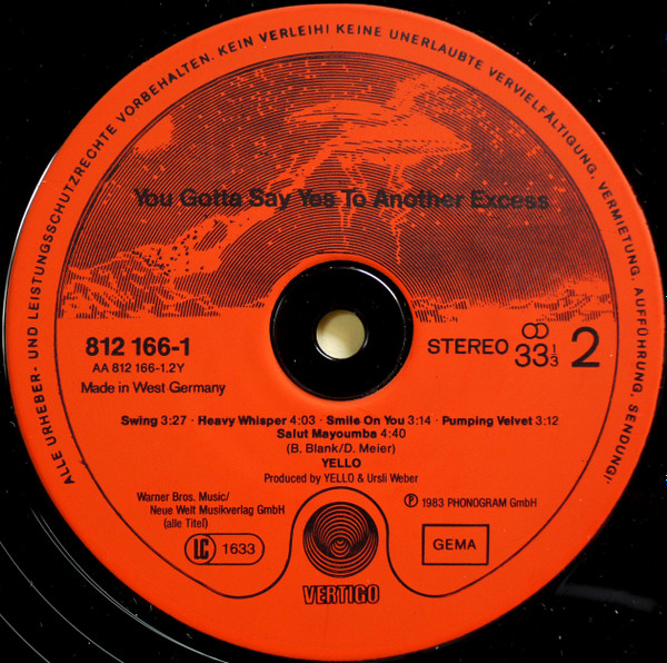 Cover zu Yello - You Gotta Say Yes To Another Excess | 1983 | Vinyl | Electronic | Germany