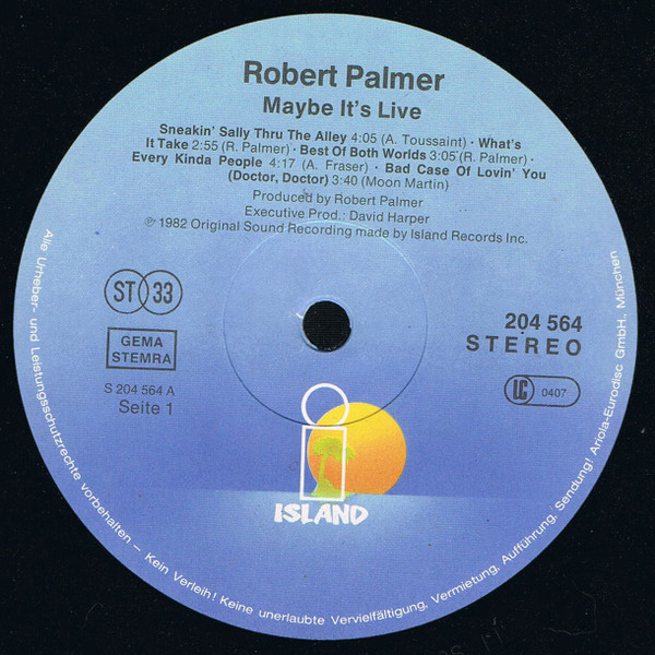 Cover zu Robert Palmer - Maybe It's Live | 1982 | Vinyl | Rock, Funk / Soul, Pop | Europe