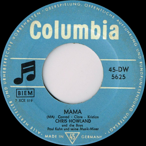 Cover zu Chris Howland Und Die Hansen Boys - Mama | 1959 | Vinyl | Blues, Pop | Germany Schallplatten Ankauf