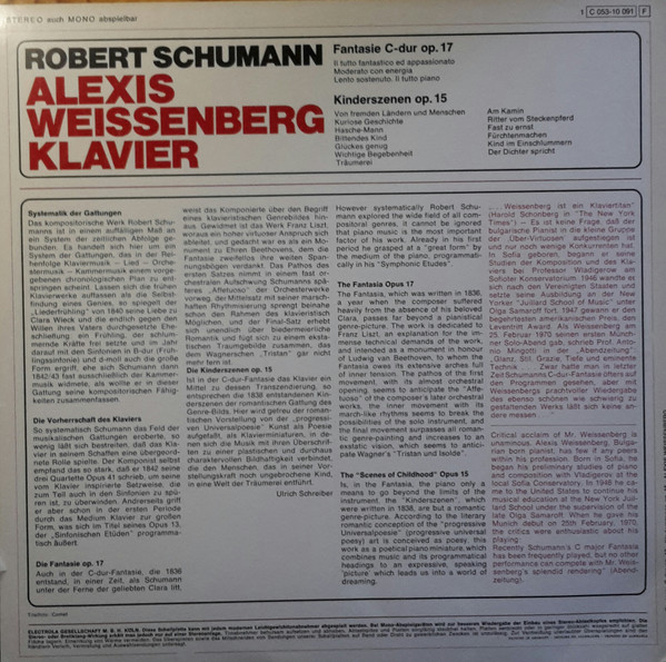 Cover zu Robert Schumann - Alexis Weissenberg - Fantasie C-dur Op. 17 / Kinderszenen Op. 15 | Vinyl, LP, Stereo | Classical | Germany Schallplatten Ankauf