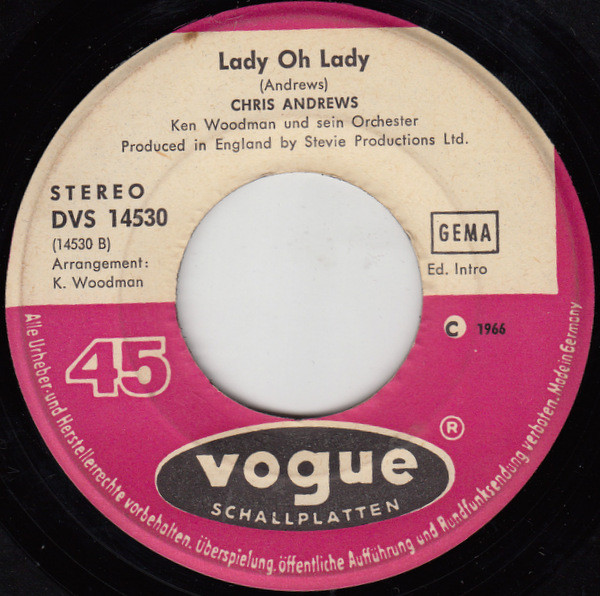 Cover zu Chris Andrews (3) - Something On My Mind / Lady Oh Lady | 1966 | Vinyl | Rock, Pop | Germany