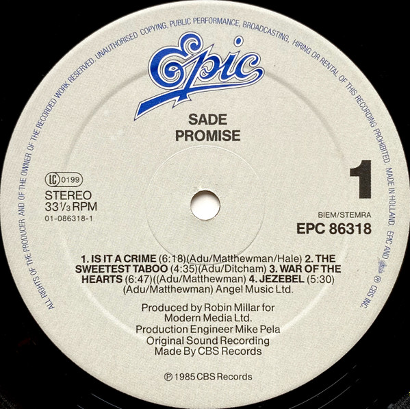 Cover zu Sade - Promise | 1985 | Vinyl, LP, Album, Stereo | Jazz, Funk / Soul | Europe