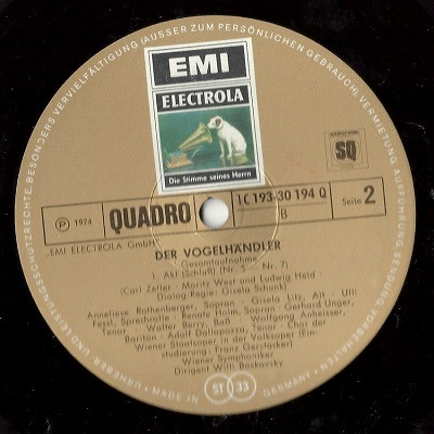 Cover zu Carl Zeller - Der Vogelhändler | 1974 | Vinyl | Classical | Germany