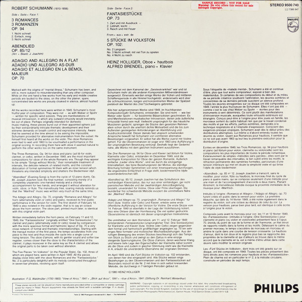 Cover zu Robert Schumann, Heinz Holliger • Alfred Brendel - Works For Oboe & Piano = Werke Für Oboe & Klavier = Oeuvres Pour Hautbois & Piano | 1980 | Vinyl | Classical | Netherlands
