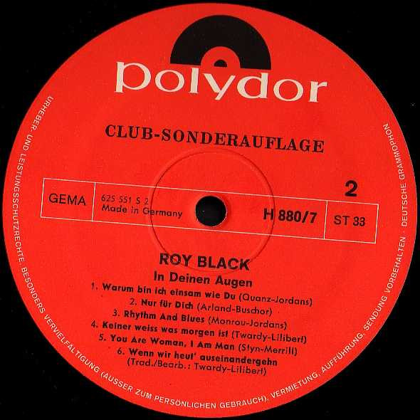 Cover zu Roy Black - In Deinen Augen | 1968 | Vinyl | Pop | Germany Schallplatten Ankauf