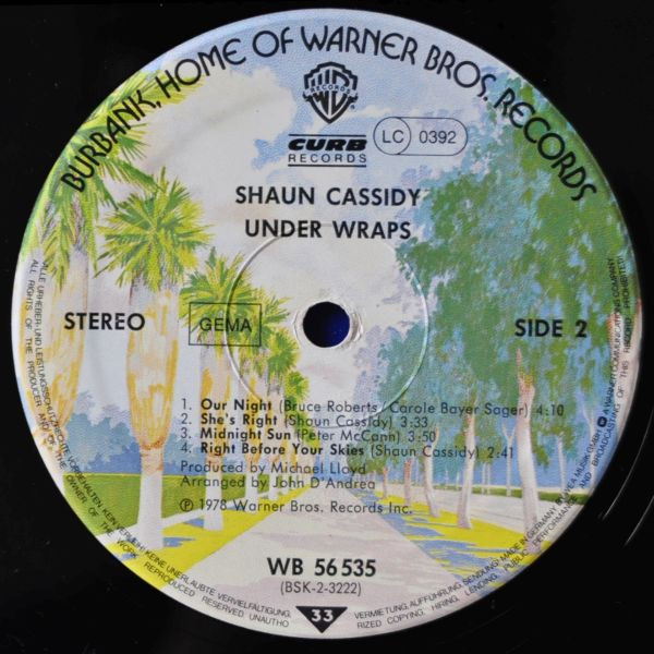 Cover zu Shaun Cassidy - Under Wraps | 1978 | Vinyl | Rock | Germany Schallplatten Ankauf