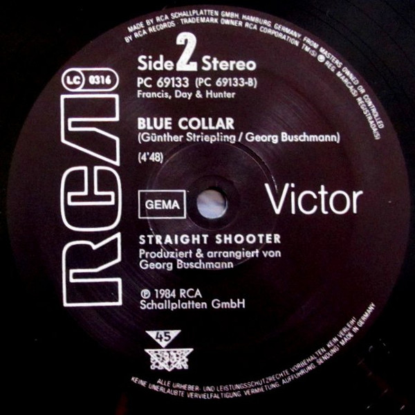 Cover zu Straight Shooter - Deep In The Night / Blue Collar | 1984 | Vinyl | Electronic, Rock | Germany