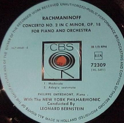 Cover zu Sergei Vasilyevich Rachmaninoff, Philippe Entremont - Leonard Bernstein and the New York Philharmonic - Piano Concerto No.2 | Vinyl | Classical | Netherlands