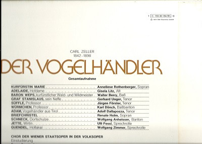 Cover zu Carl Zeller - Der Vogelhändler | 1974 | Vinyl | Classical | Germany