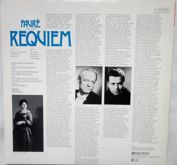 Cover zu Gabriel Fauré, Victoria De Los Angeles, Dietrich Fischer-Dieskau, Orchestre De La Société Des Concerts Du Conservatoire, André Cluytens - Requiem | 1983 | Vinyl | Classical | Germany