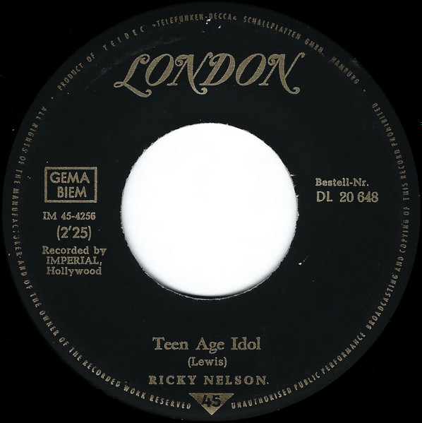 Cover zu Ricky Nelson (2) - Teen Age Idol | 1962 | Vinyl | Rock, Pop | Germany