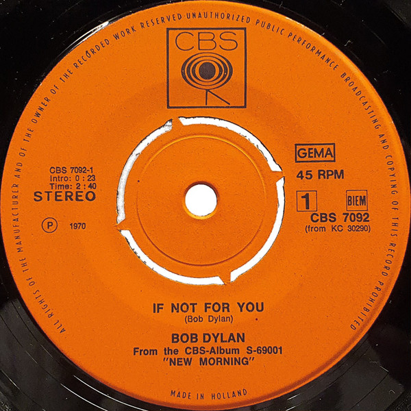 Cover zu Bob Dylan - If Not For You / New Morning | 1971 | Vinyl | Rock, Folk, World, & Country | Benelux