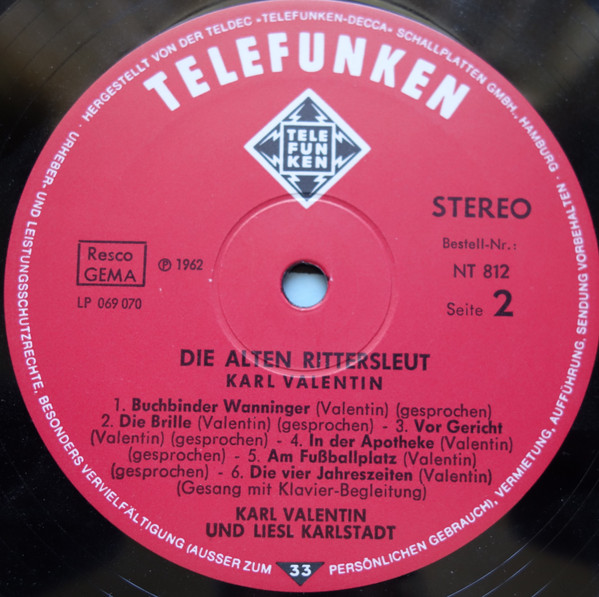 Cover zu Karl Valentin - Die Alten Rittersleut | Vinyl, LP, Stereo, Repress | Non-Music | Germany