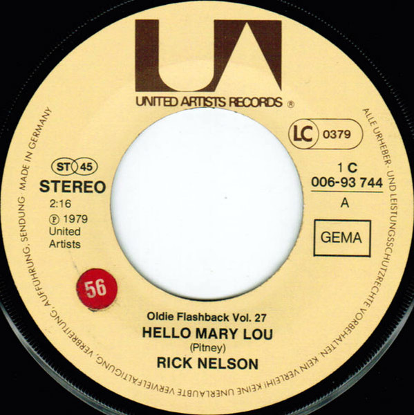 Cover zu Ricky Nelson (2) - Hello Mary Lou / Travellin' Man | 1979 | Vinyl | Rock | Germany